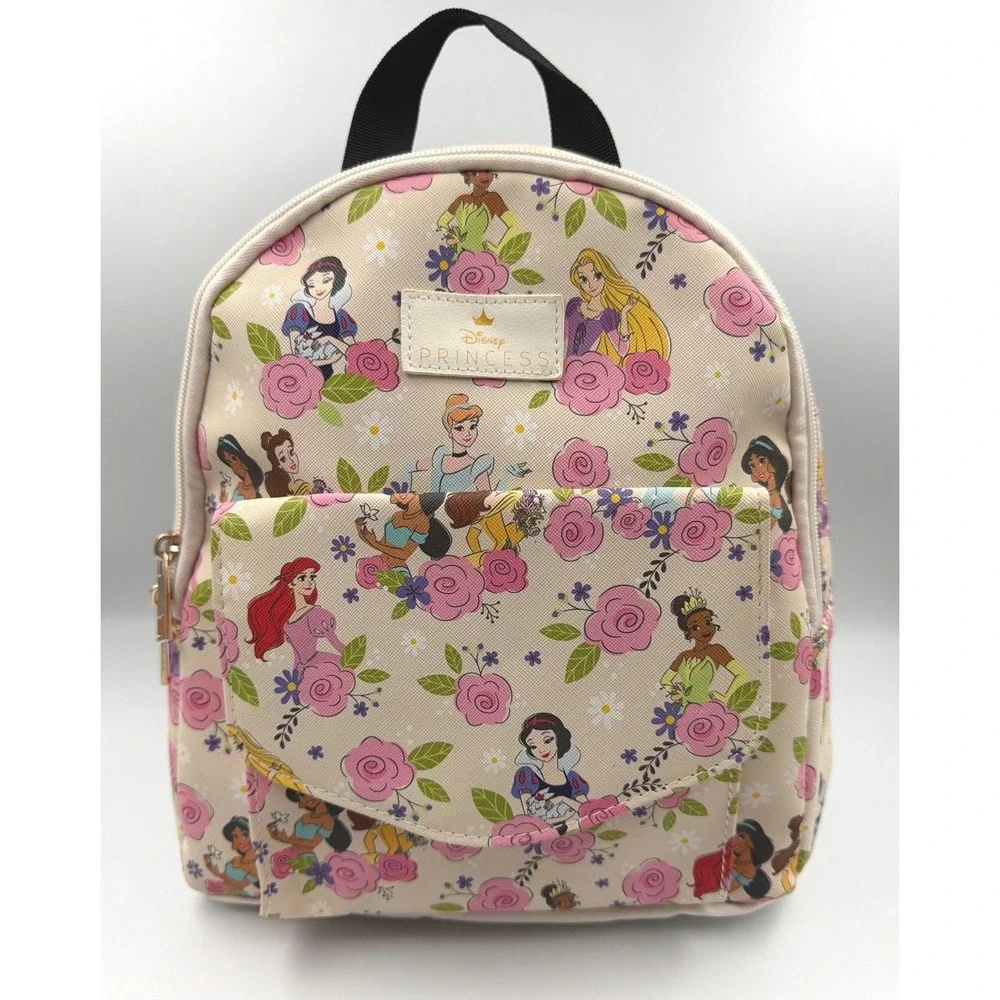 Disney Princess Mini Backpack Bioworld Floral Ariel Belle Cinderella NWT Cream